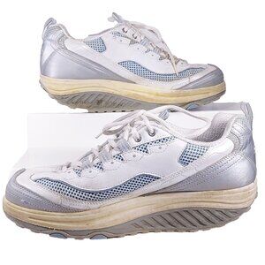 Skechers Shape Ups Shoes Womens 9.5 White Silver Blue Fitness Toning Walking